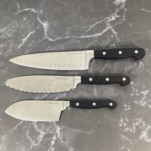 Wolfgang Puck WP Santoku Chefs Knife Set  7" & 5" Chef, 6" Scalloped-Set Of 3